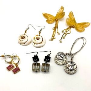 Lot of 5 Vintage to Modern Pierced earrings pairs rhinestones, dangles, hoops